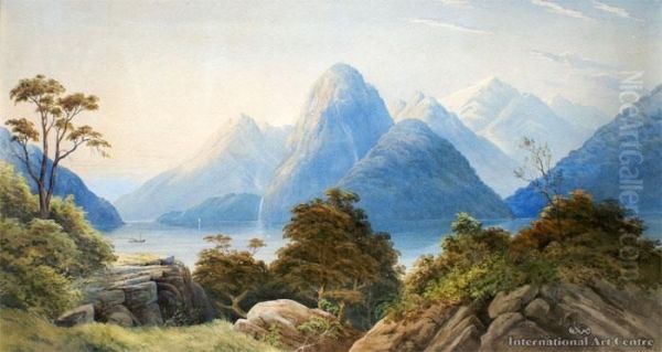 The Lion And The Palisades, Milford Sound,fiordland Oil Painting by John Barr Clarke Hoyte