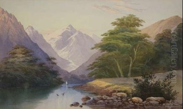 Southern Lake With Glacier Oil Painting by John Barr Clarke Hoyte