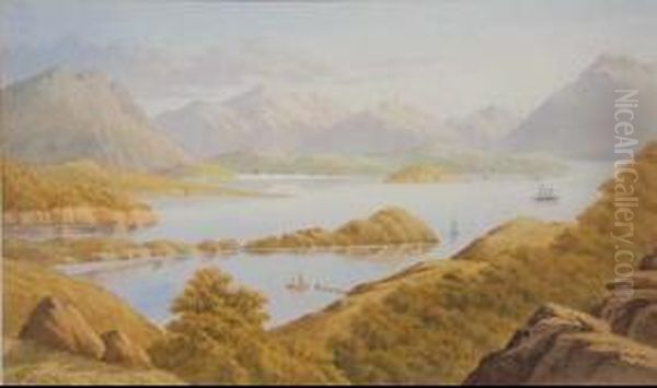 Akaroa With Onawe Peninsula Oil Painting by John Barr Clarke Hoyte