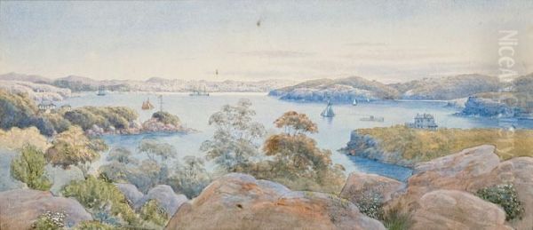 Looking Across Sydney Harbour From Manly Oil Painting by John Barr Clarke Hoyte