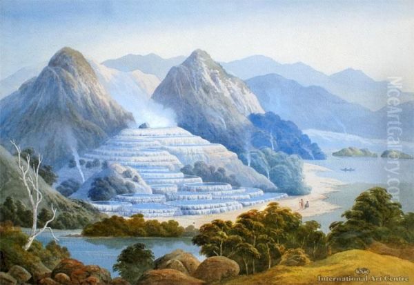 The White Terraces, Rotomahana Oil Painting by John Barr Clarke Hoyte