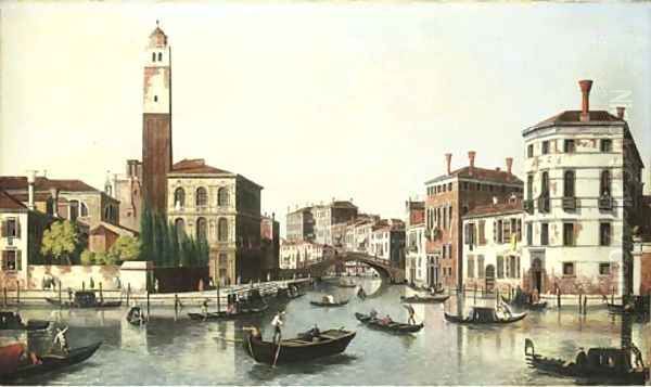 The Grand Canal, Venice, and the entrance to the Cannaregio with the church of San Geremia Oil Painting by (follower of) Marieschi, Michele