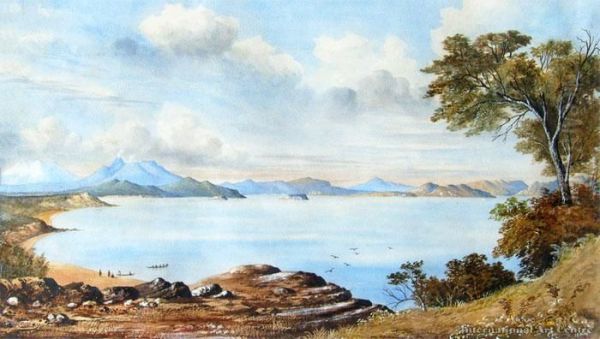 Lake Taupo - View Of The Southern Shore Oil Painting by John Barr Clarke Hoyte