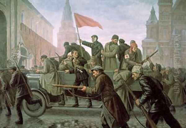 The Taking of the Moscow Kremlin in 1917 1938 Oil Painting by Konstantin Ivanovich Maximov