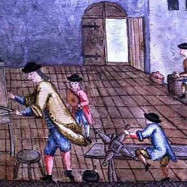 View of a Silversmiths Workshop from Libre de Passenties per Argenters 1762 Oil Painting by Felip Mares