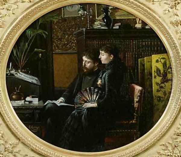 Alphonse Daudet 1840-97 and his Wife in their Study 1883 Oil Painting by Louis Montegut