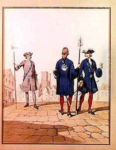 Eighteenth Century Parisian Troops Watchman and Archers of the Town in Ceremonial Uniform Oil Painting by Marbot, Alfred de