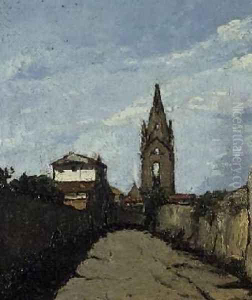 The Village Church 1866-70 Oil Painting by Antoine Fortune Marion