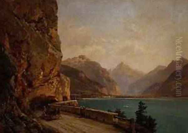 An Italian Lake Oil Painting by Bernhard Muhlig