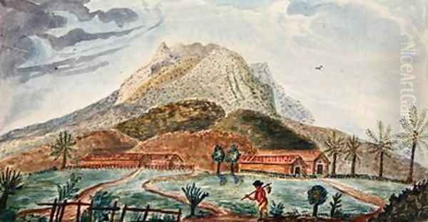 View of Mount Pelee facing South 1815 Oil Painting by de Jones Moreau