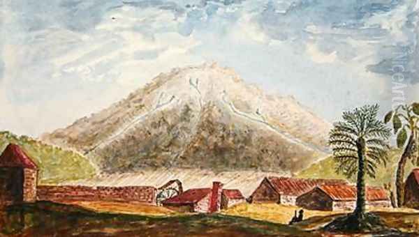 View of the northern side of Mount Pelee from Macouba in Martinique 1815 Oil Painting by de Jones Moreau