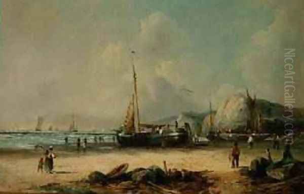 Fishing Boats on the Shore Oil Painting by J. Mundell