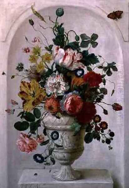 An Urn of Flowers in an Alcove Oil Painting by Jan Frans Josephus Mertens