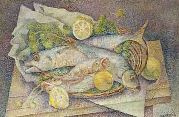 Still Life of Fish Oil Painting by Marie Vorobieff Marevna