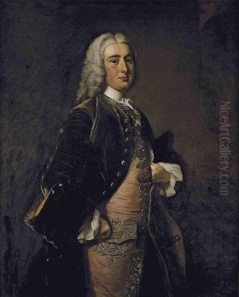 Portrait Of A Gentleman, 
Traditionally Identified As John Perceval, 2nd Earl Of Egmont , 
Three-quarter-length, In A Green Coat And A Pink Embroidered Waistcoat Oil Painting by Thomas Hudson