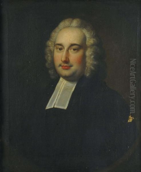 Portrait Of Reverend William 
Batt, Bust-length, In A White Lawn Collar, In A Feigned Oval Inscribed, 
'rev William Batt/collingbourne' Oil On Canvas 29 X 24 In Oil Painting by Thomas Hudson