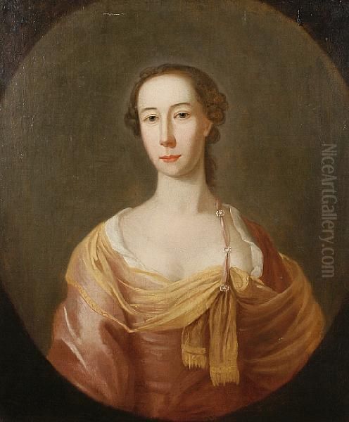 Portrait Of A Lady In Pink Oil Painting by Thomas Hudson