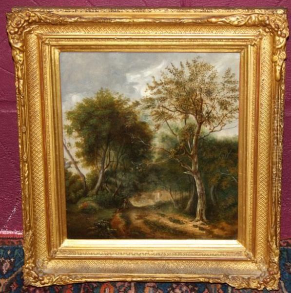 Woodedlandscape With A Cottage Oil Painting by Thomas Hudson