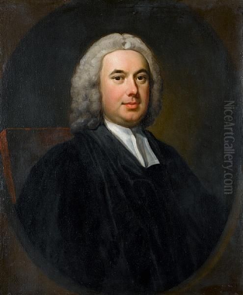 Portrait Of John Huyshe 
(1717-1802),half-length, In Clerical Robes, Within A Painted Oval Oil Painting by Thomas Hudson