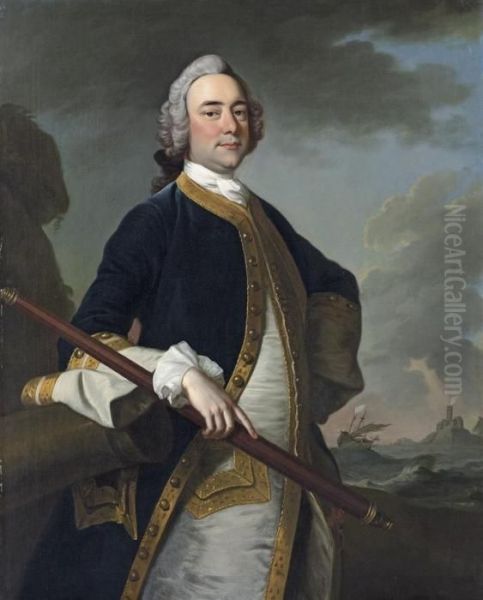 Portrait Of A Flag Officer Of The White Squadron Oil Painting by Thomas Hudson