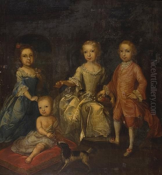 Portrait Of Catherine, Francis, Mary And Johnenys With A Spaniel Oil Painting by Thomas Hudson