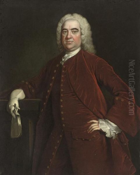 Speke Of Curry Revel And White 
Lackington, Three-quarter-length, In A Red Velvet Coat And Waistcoat, 
Gloves In His Right Hand Oil Painting by Thomas Hudson