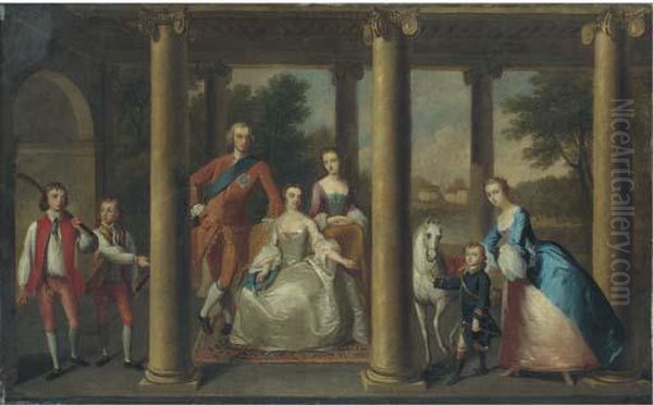 Portrait Of The Family Of The 3rd Duke Of Marlborough, A Landscape Beyond Oil Painting by Thomas Hudson