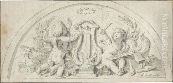 Six Designs With Putti 
Accompanied By Musical Instruments And Other Attributes Of The Liberal 
Arts Oil Painting by Jean-Baptiste Huet I