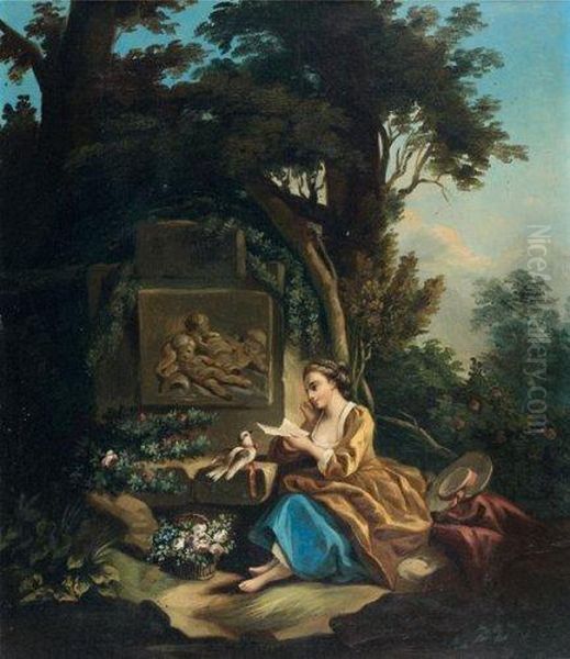 L'amour En Colombe Et La Lettre D'amour Oil Painting by Jean-Baptiste Huet I