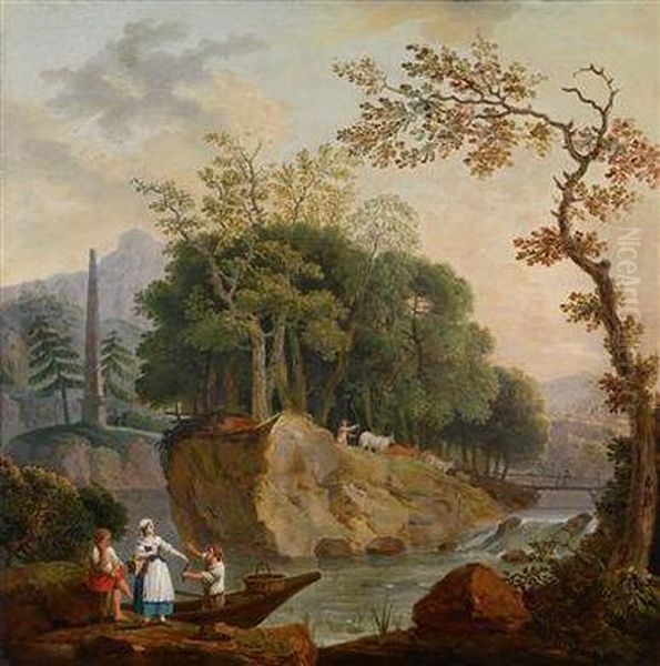 Eine Schaferszene In Einer Arkadischen Landschaft Oil Painting by Jean-Baptiste Huet I