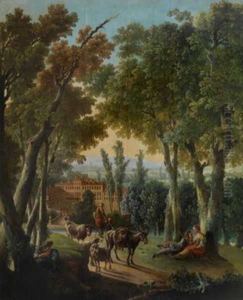 Eine Schaferszene In Einerweiten Landschaft Vor Einer Schlossanlage Oil Painting by Jean-Baptiste Huet I