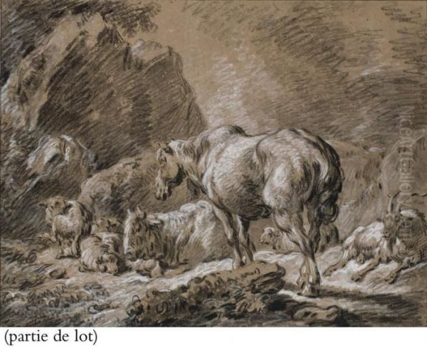 Vaches, Chevres Et Moutons Dans Un Paysage Marecageux Oil Painting by Jean-Baptiste Huet I