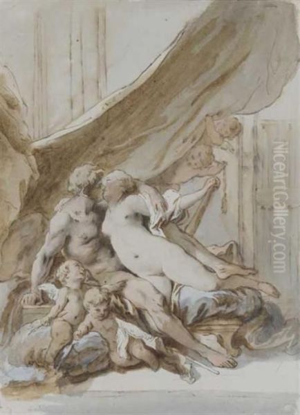 Hercule Et Omphale Oil Painting by Jean-Baptiste Huet I