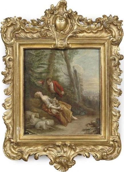 A Young Gentleman Courting A Sheperdess In A Wooded Landscape Oil Painting by Jean-Baptiste Huet I