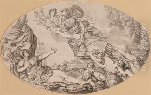 Umkreis Mythologische Szene Mit Der Von Genien Begleiteten Athena Oil Painting by Jean-Baptiste Huet I