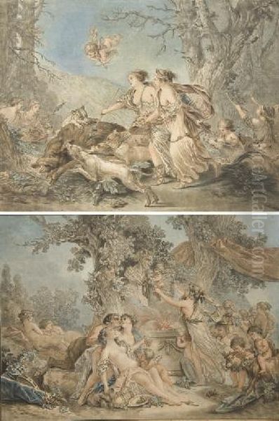 Les Quatre Saisons Oil Painting by Jean-Baptiste Huet I