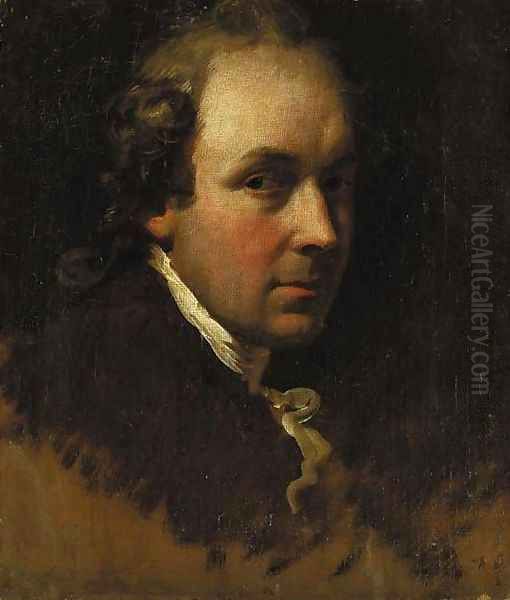 Portrait study of a gentleman, bust-length, in a brown coat with a white cravat Oil Painting by Anton Raphael Mengs