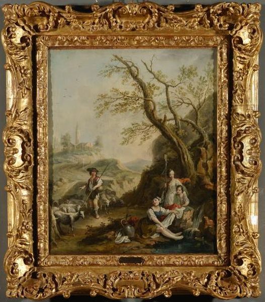 Paesaggio Con Pastori Oil Painting by Jean-Baptiste Huet I