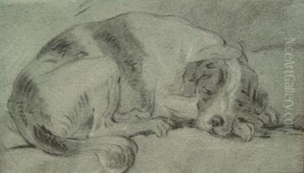 Sleeping Dog Oil Painting by Jean-Baptiste Huet I