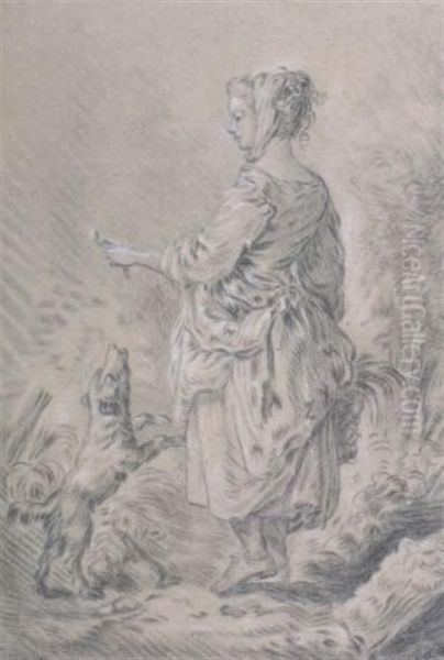 Young Girl Playing With A Dog Oil Painting by Jean-Baptiste Huet I