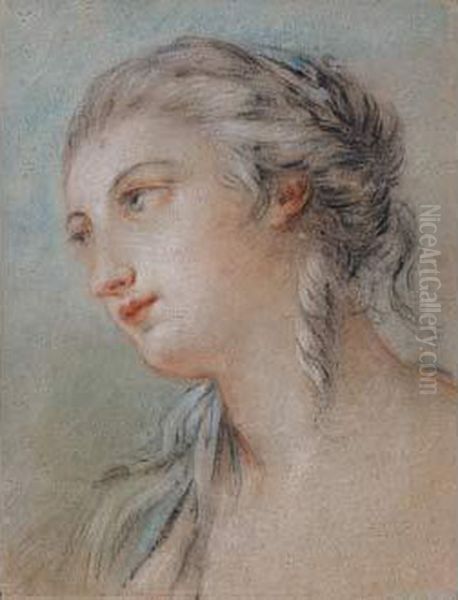 Tete De Jeune Femme Oil Painting by Jean-Baptiste Huet I