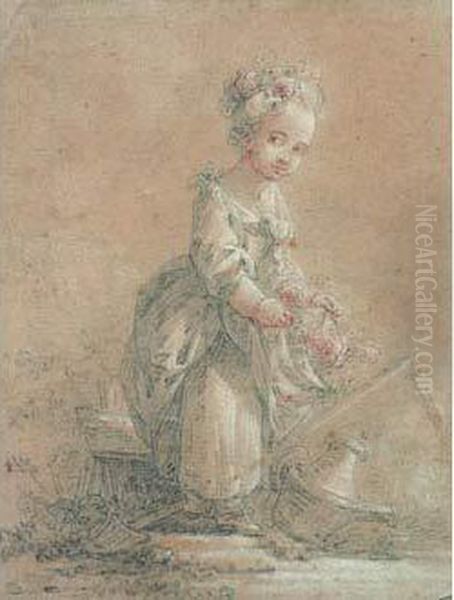 Une Jeune Paysanne Oil Painting by Jean-Baptiste Huet I