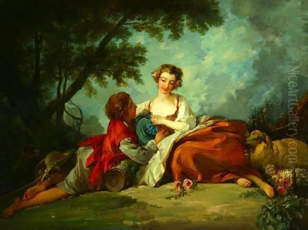 Wooing The Shepherdess Oil Painting by Jean-Baptiste Huet I