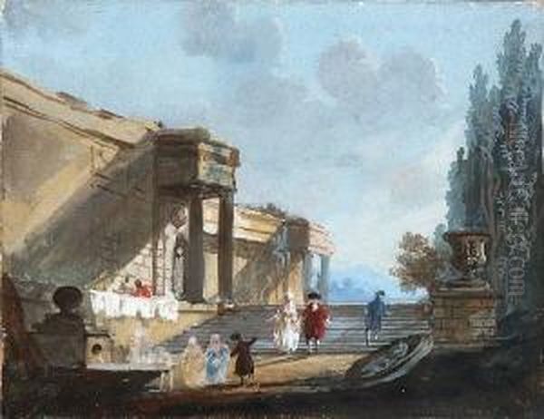 Architekturcapriccio Mit
 Figurenstaffage. Oil Painting by Jean-Baptiste Huet I