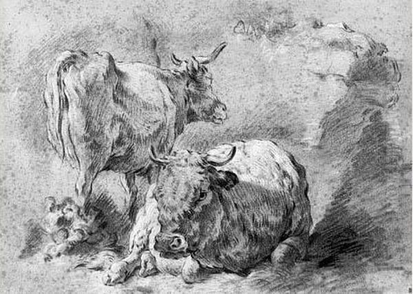 Deux Etudes De Vaches Oil Painting by Jean-Baptiste Huet I