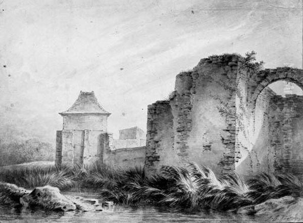 The Fortified Walls Of A Ruined City Oil Painting by Jean-Baptiste Huet I