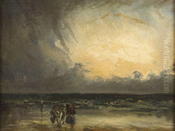 Approche D'un Ouragan Sur La Mer Au Coucher De Soleil Oil Painting by Paul Huet