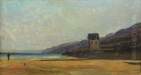 Vue De La Plage Pres De Nice Oil Painting by Paul Huet