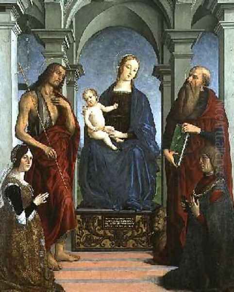 Madonna and Child with St Jerome and St John the Baptist and Donors Oil Painting by Marco Meloni