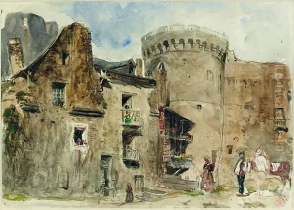 Tour Medievale Et Habitations A Vitre Oil Painting by Paul Huet